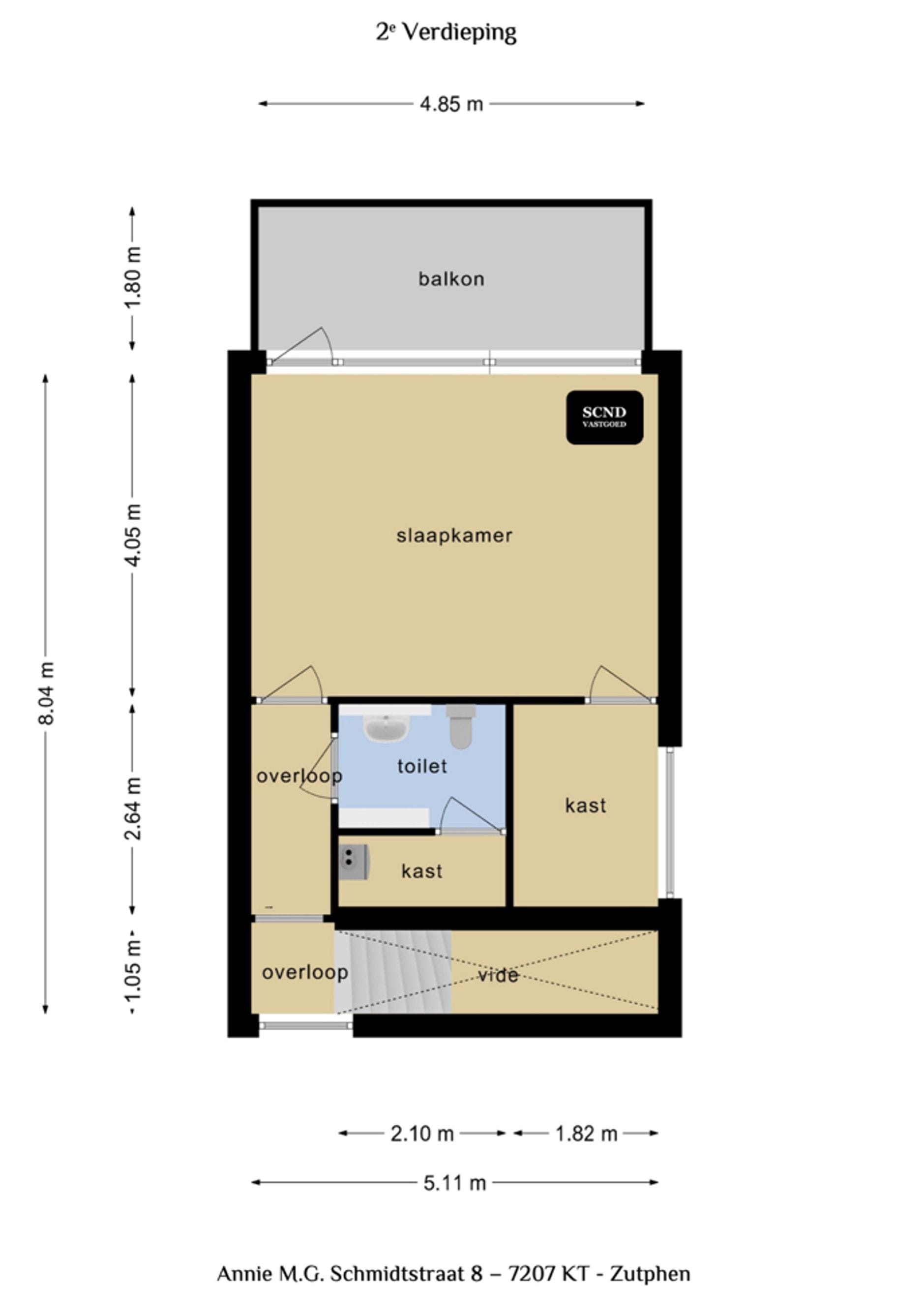 Plattegrond 2e Verdieping een ruime slaapkamer met een balkon en een eigen airco-unit en bergkast en een eigen was- en toiletruimte en boiler en zonnepanelenunit.jpg
